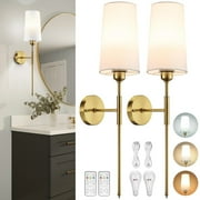 NookNova Dimmable 2-Light LED Brass Battery Powered Wall Sconces (2 Count) Rechargeable Wall Light with Remote,Wireless Battery Operated Wall Lamp For Bedroom, Living Room, Hallway